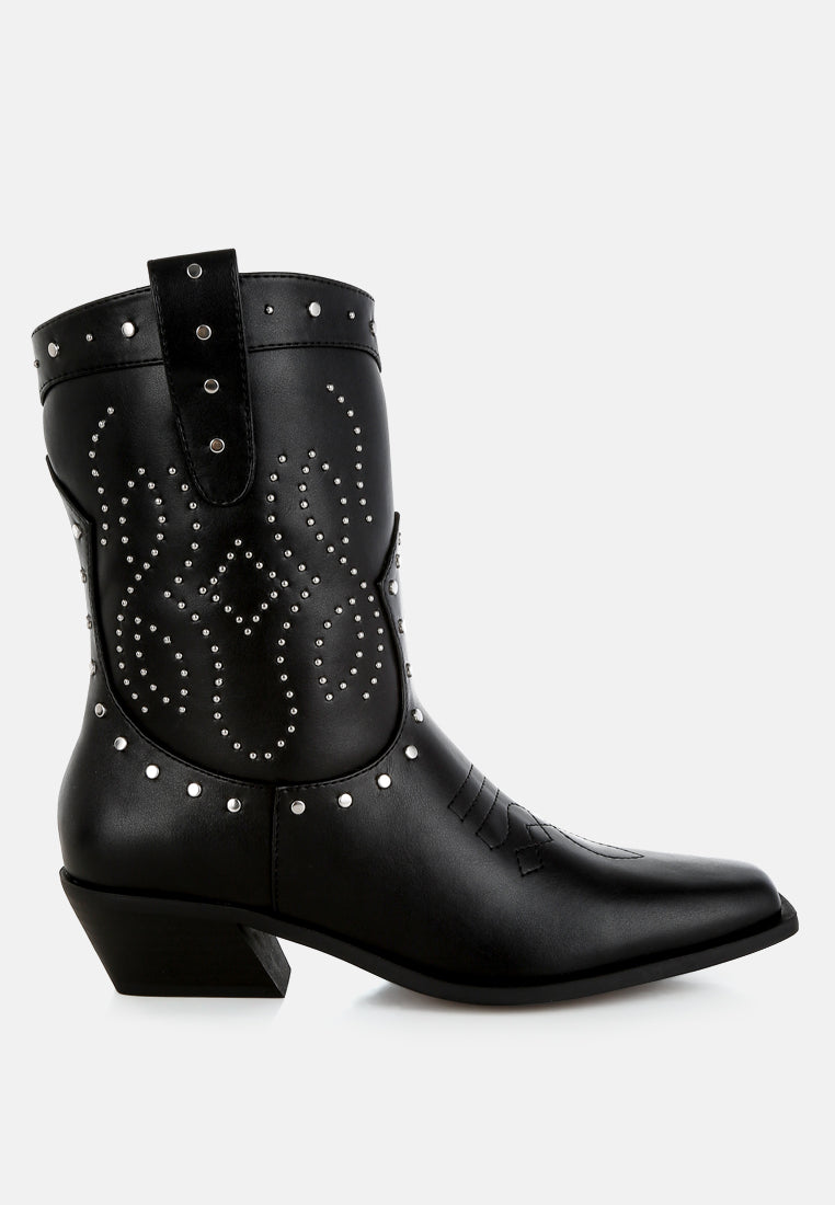 Front view of Equine Studded Embroidery Cowboy Boots by London Rag