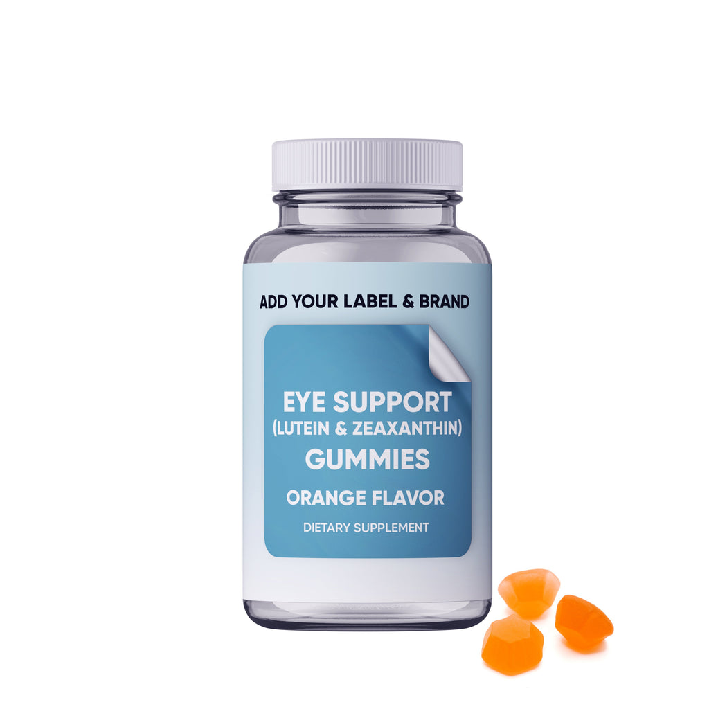 Front view of Delicious Eye Health Gummies in vibrant packaging by Your Label