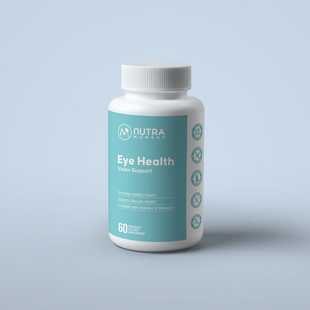 Side view of Nutra Moment Eye Health Capsules for vision support