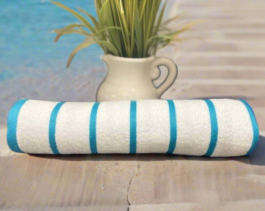 Front view of Nautical Stripes Cotton-Poly Pool Towels by SaaSoh