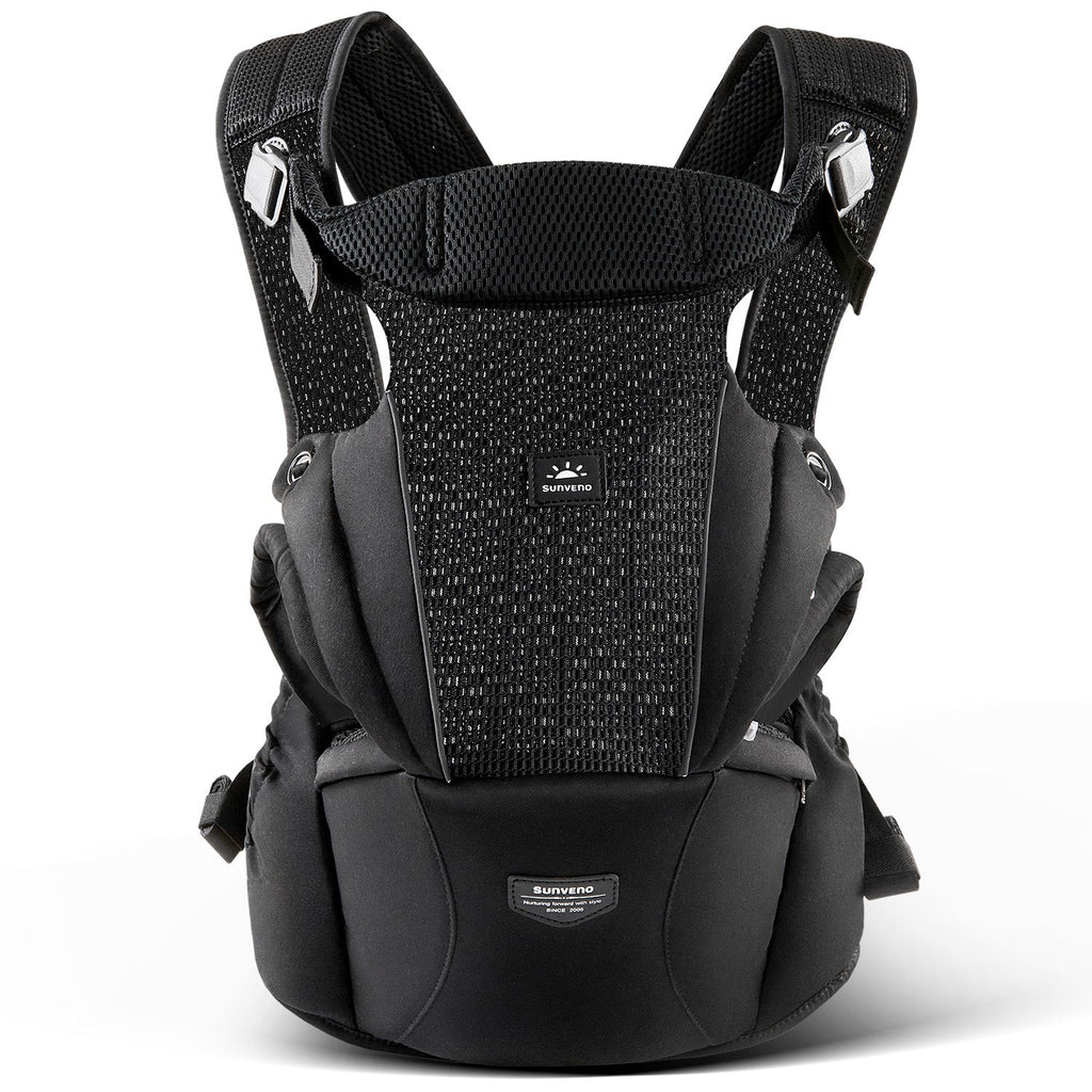 Front view of Ultimate Comfort Ergonomic Baby Carrier in grey by SUNVENO