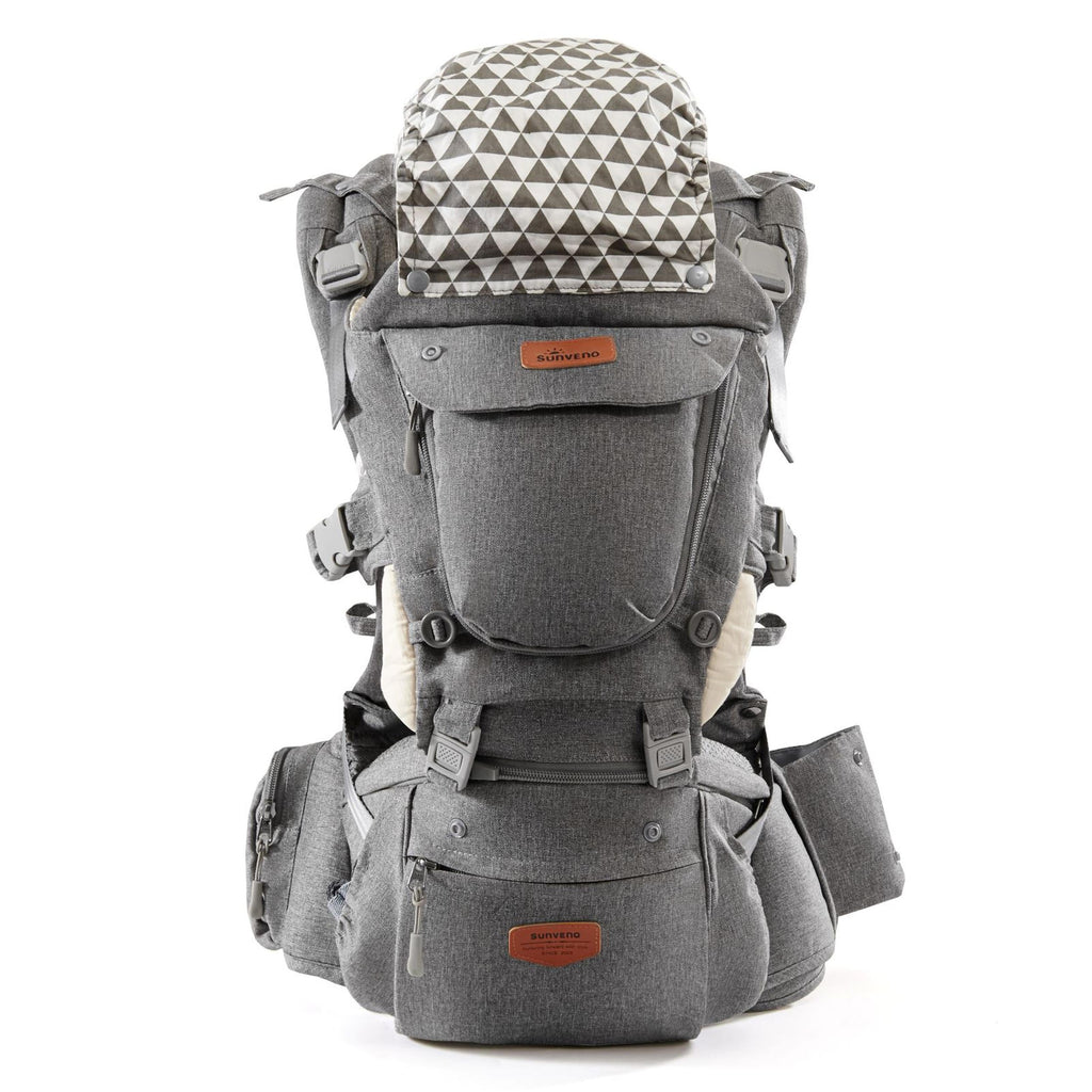 Front view of SUNVENO Ergonomic Baby Carrier 3-in-1 in grey