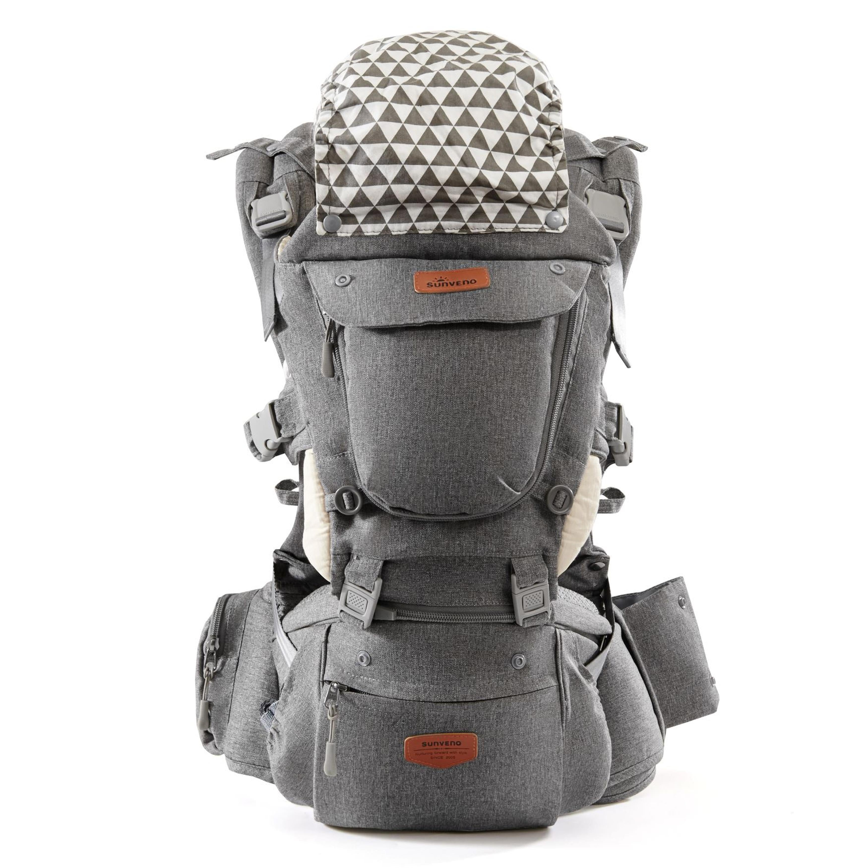 Front view of SUNVENO Ergonomic Baby Carrier 3-in-1 in grey