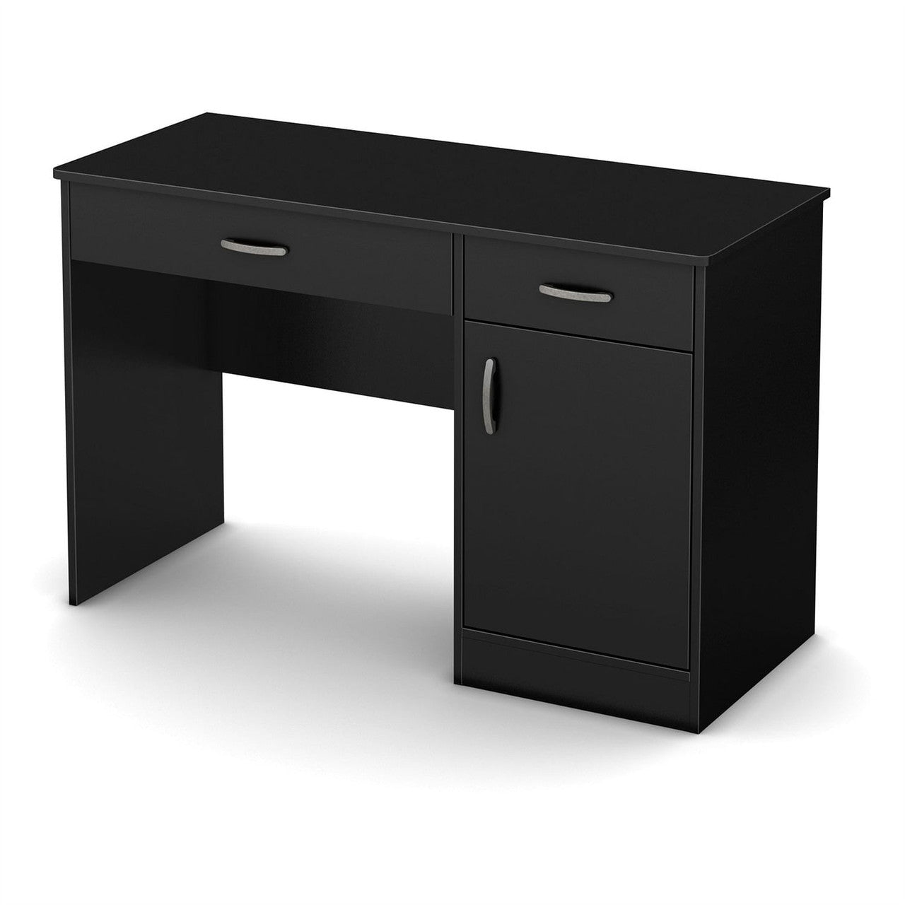 Side view of Modern Black Home Office Desk showcasing spacious drawers