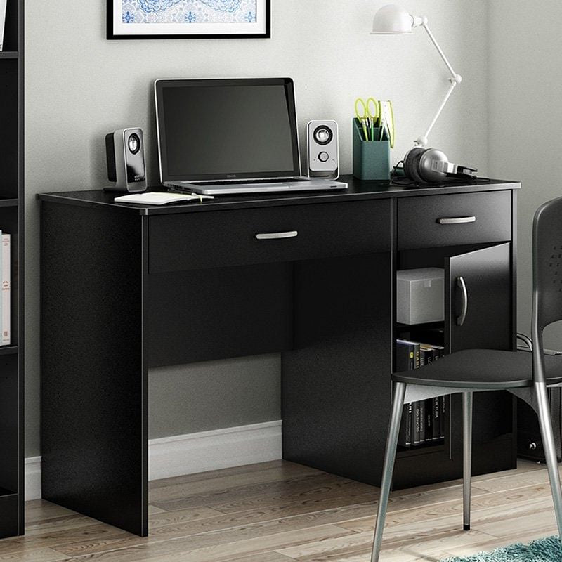 Full view of Modern Black Home Office Desk in a stylish setting