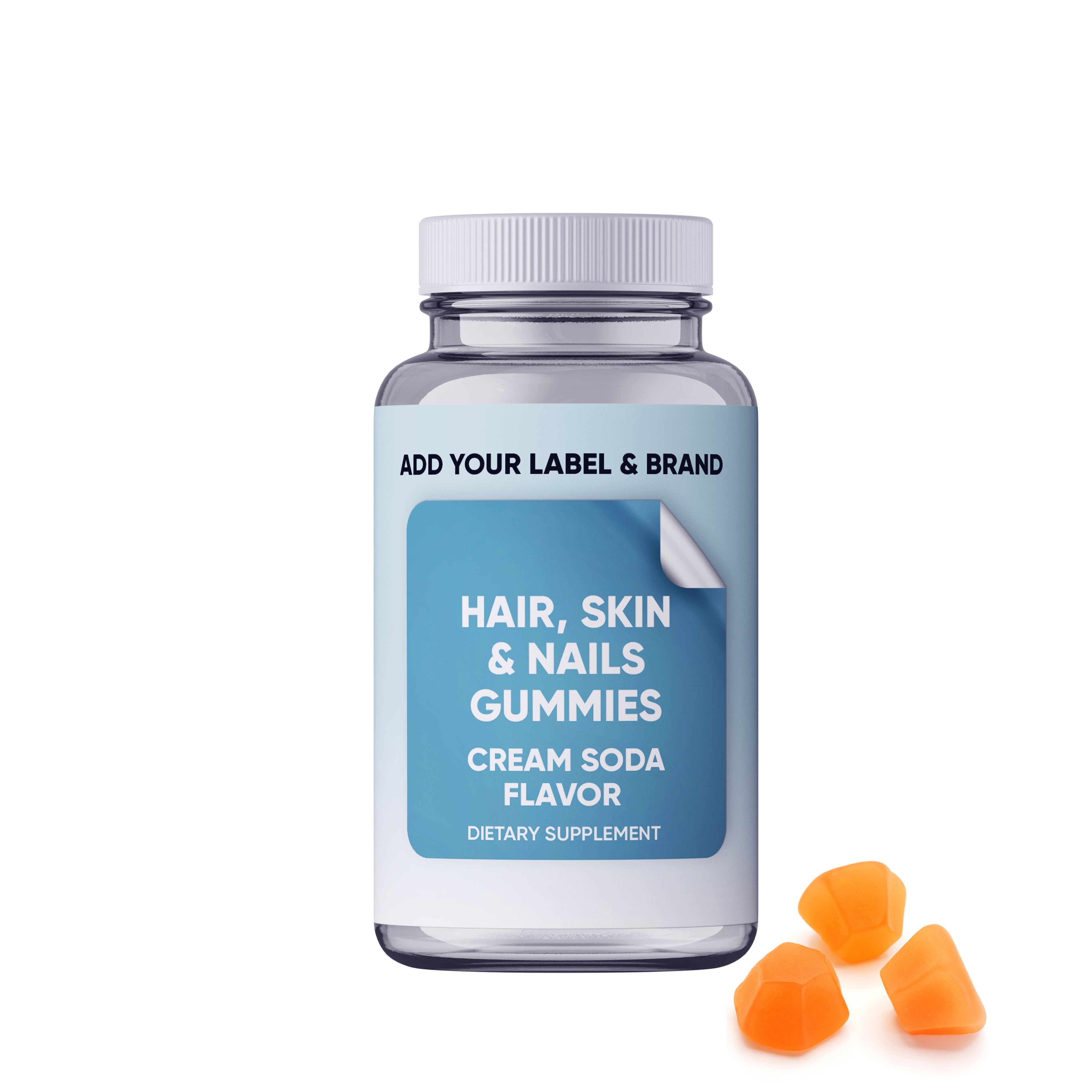 Lifestyle shot of Hair, Skin & Nails Gummies on a vanity with beauty products