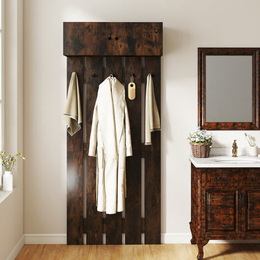 Side view of Gobingya Rustic Brown Wall Coat Rack showcasing hooks