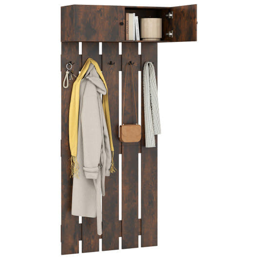 Decorative arrangement on Gobingya Rustic Brown Wall Coat Rack
