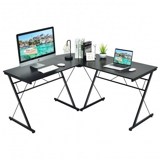Back view of 59-Inch L-Shaped Corner Desk highlighting stability by Gobingya