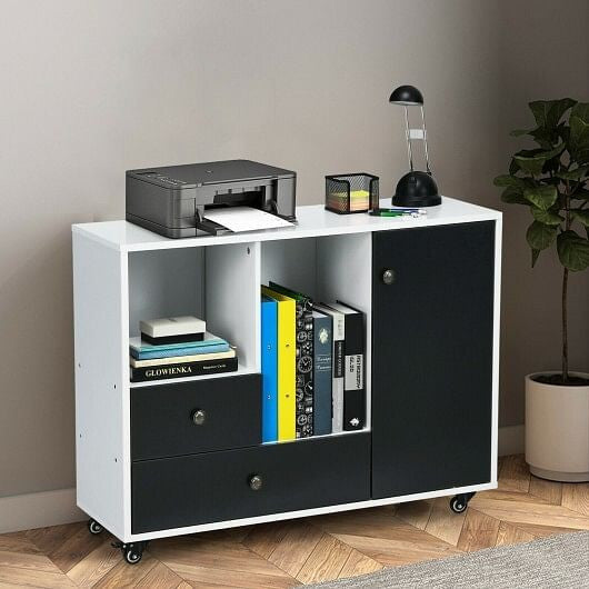 Front view of Gobingya Modern Black Rolling Filing Cabinet with drawers