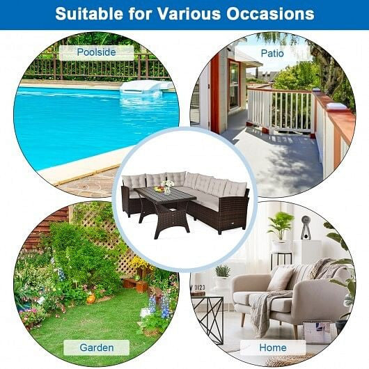 3 Pieces Hand-Woven Rattan Outdoor Sofa Set with Dining Table