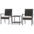 3 Piece Patio Furniture Set with Seat Cushions and Tempered Glass Tabletop-Black