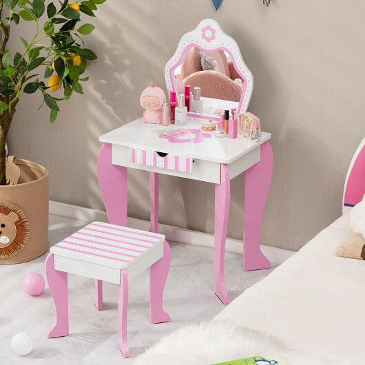 Side view of Gobingya 2-in-1 Toddler Vanity Set showcasing mirror