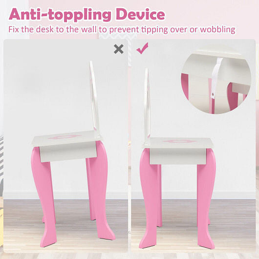 Top view of Gobingya 2-in-1 Toddler Vanity Set with accessories