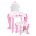 Front view of Gobingya 2-in-1 Toddler Vanity Set in white with flowers