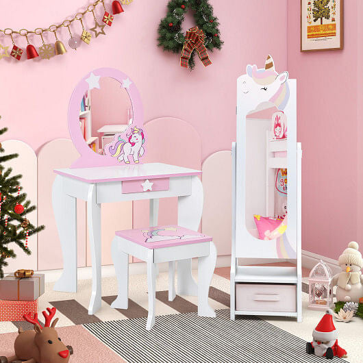 Close-up of the mirror on the Gobingya Kids Jewelry Armoire