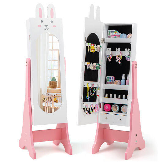 Side view showcasing storage features of Gobingya Kids Jewelry Armoire