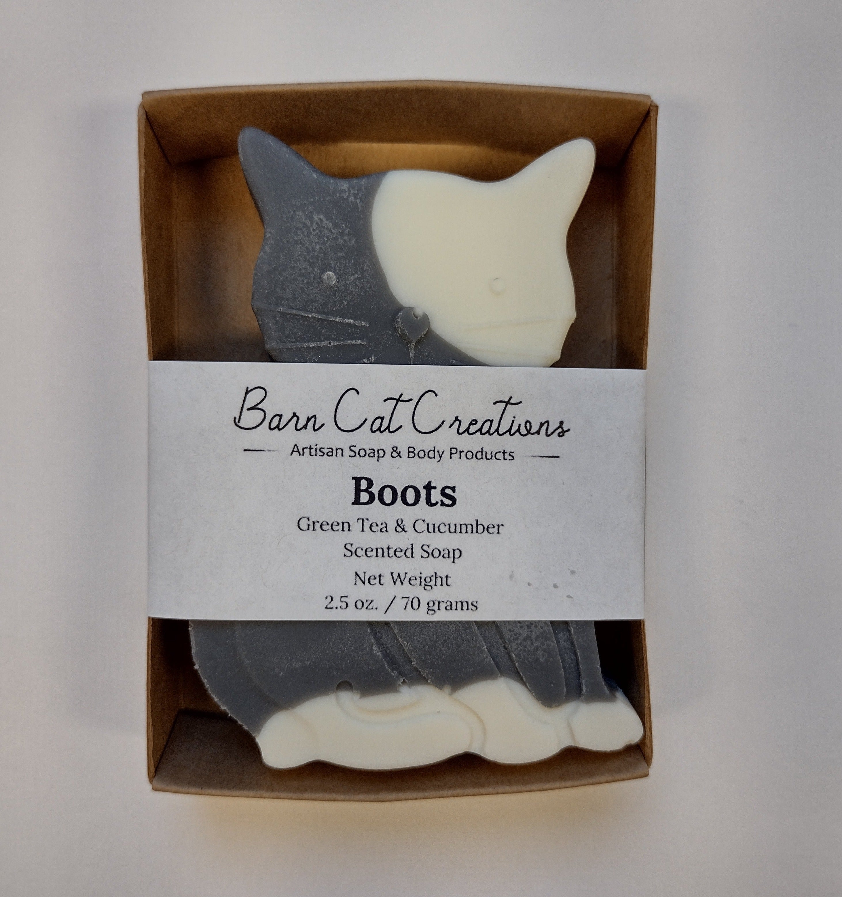 Side view of Boots Kitty Cat Soap showcasing its unique design