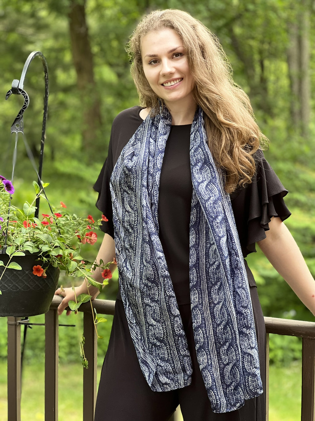 Navy Blue Silk Scarf