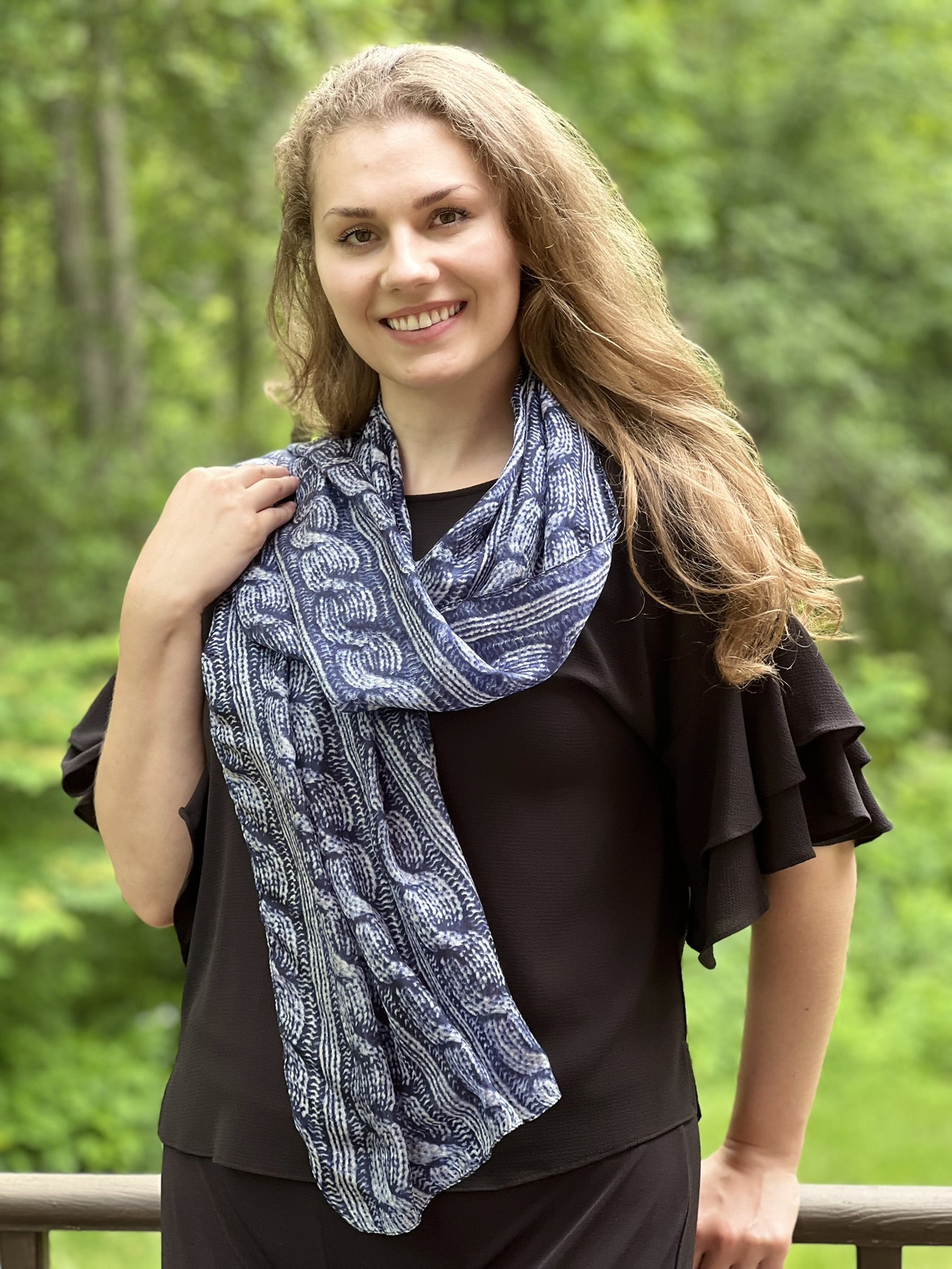 Navy Blue Silk Scarf