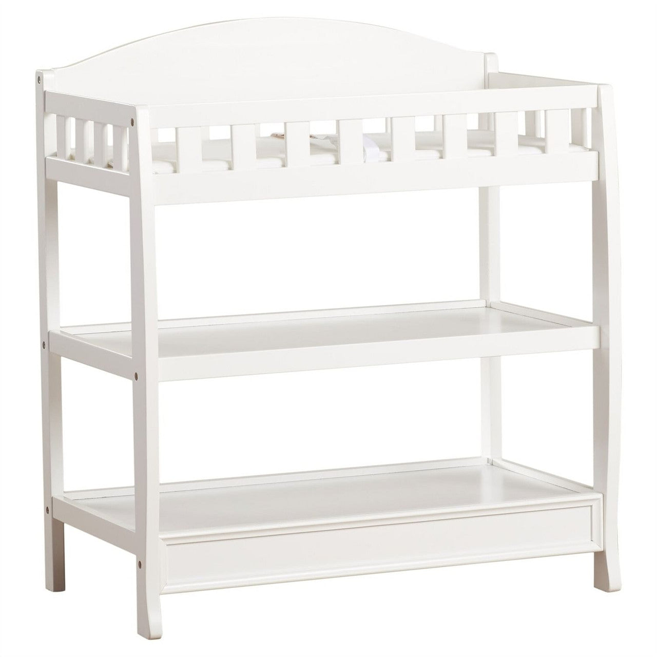 Front view of Modern White Wooden Baby Changing Table with safety features