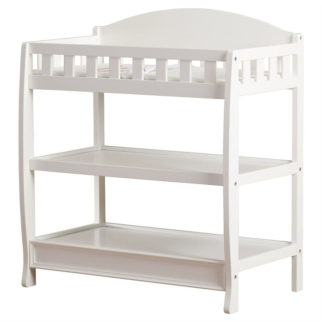 Top view of Modern White Wooden Baby Changing Table with changing pad