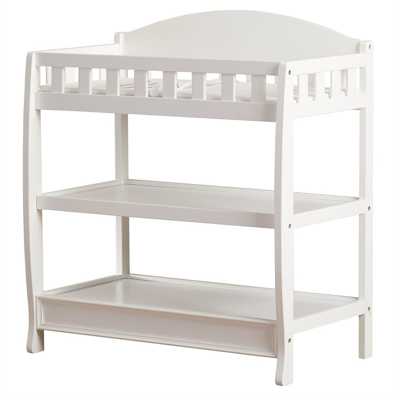 Top view of Modern White Wooden Baby Changing Table with changing pad