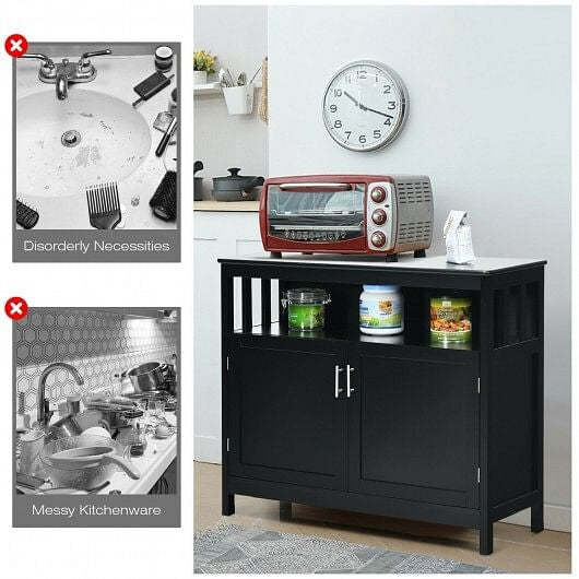 Kitchen Buffet Server Sideboard Storage Cabinet with 2 Doors and Shelf-Black