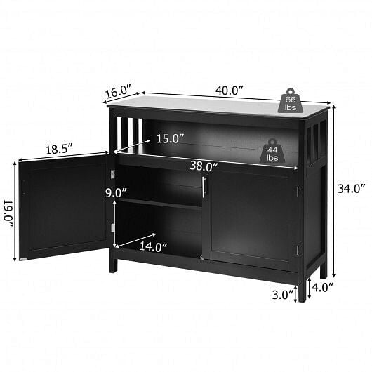 Kitchen Buffet Server Sideboard Storage Cabinet with 2 Doors and Shelf-Black