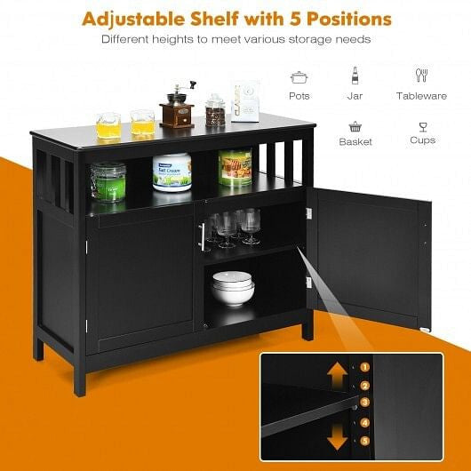 Kitchen Buffet Server Sideboard Storage Cabinet with 2 Doors and Shelf-Black