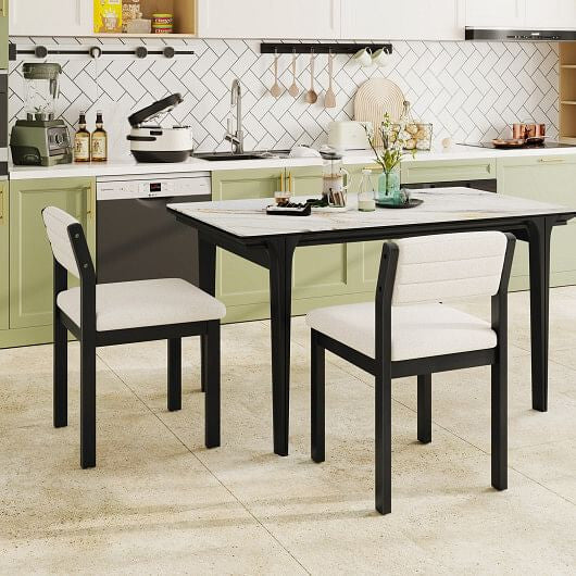 Set of 2 Dining Chairs Sherpa Upholstered Armless Chair with Wood Frame-White