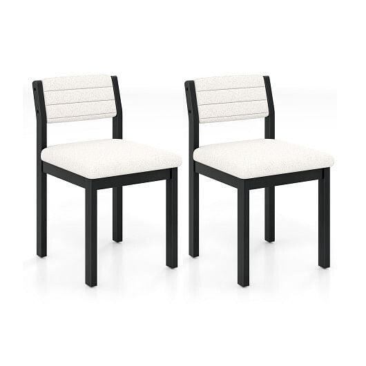 Set of 2 Dining Chairs Sherpa Upholstered Armless Chair with Wood Frame-White