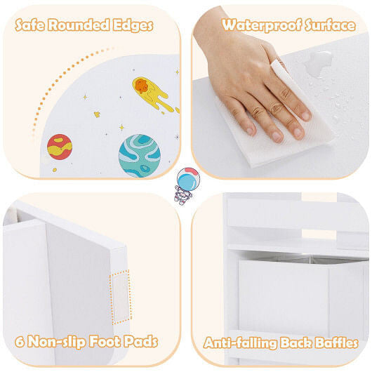 Side angle of Gobingya Kids Toy and Book Organizer showcasing removable drawers