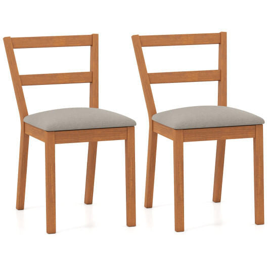 Wooden Dining Chair Set of 2 Farmhouse Kitchen Chair with Upholstered Seat-Brown
