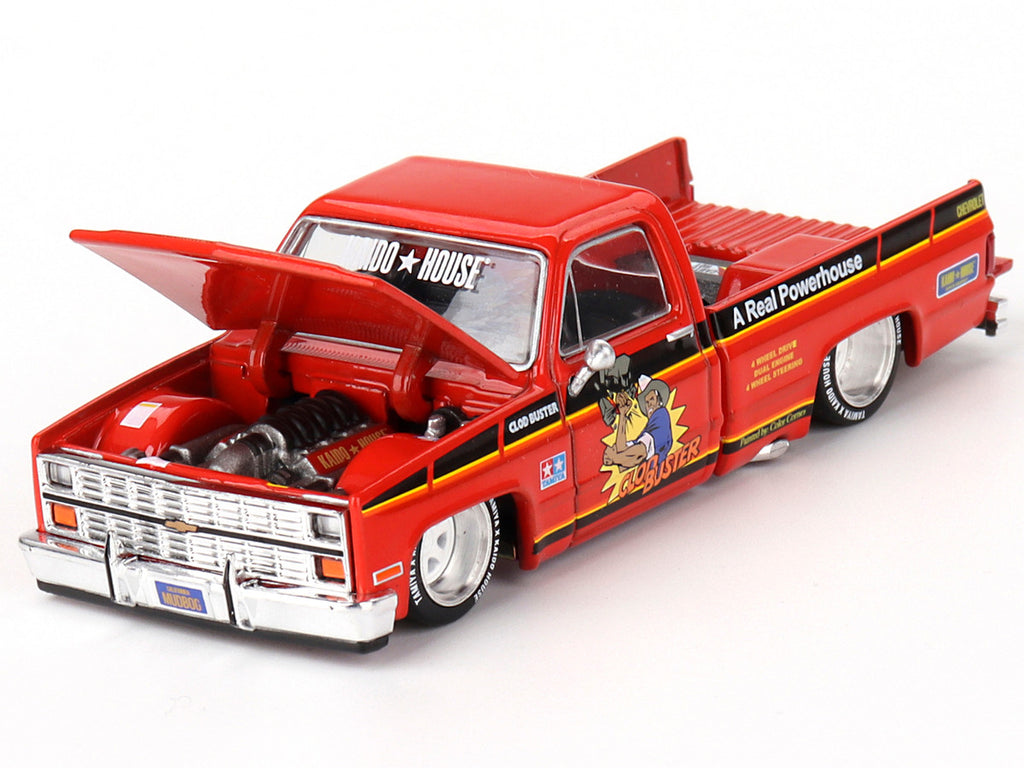 Close-up of Chevrolet Silverado Clod Buster diecast model engine compartment