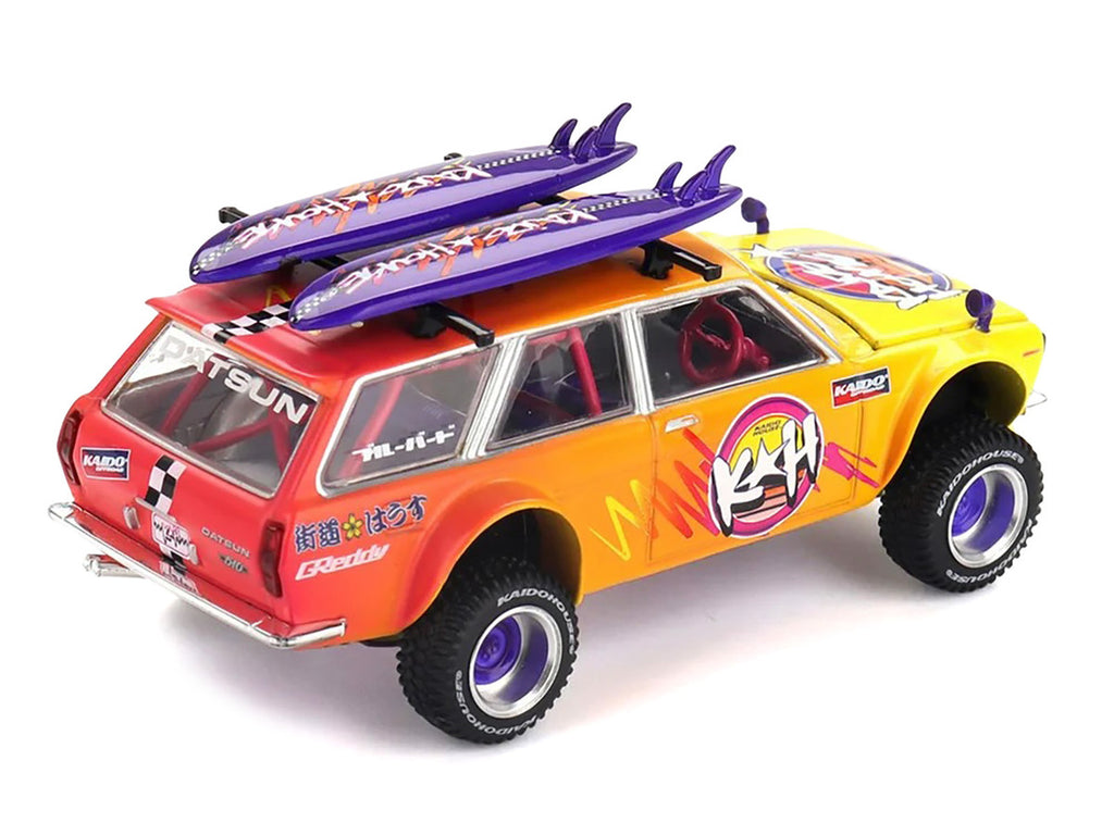 Close-up of the alloy wheels on Datsun Kaido 510 Wagon Diecast Model