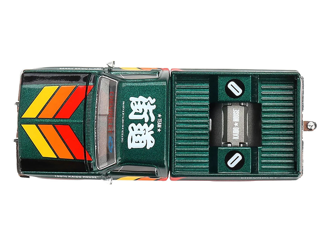 Top-down perspective of Chevrolet Silverado Kaido Works V3 Diecast Model in Dark Green Metallic