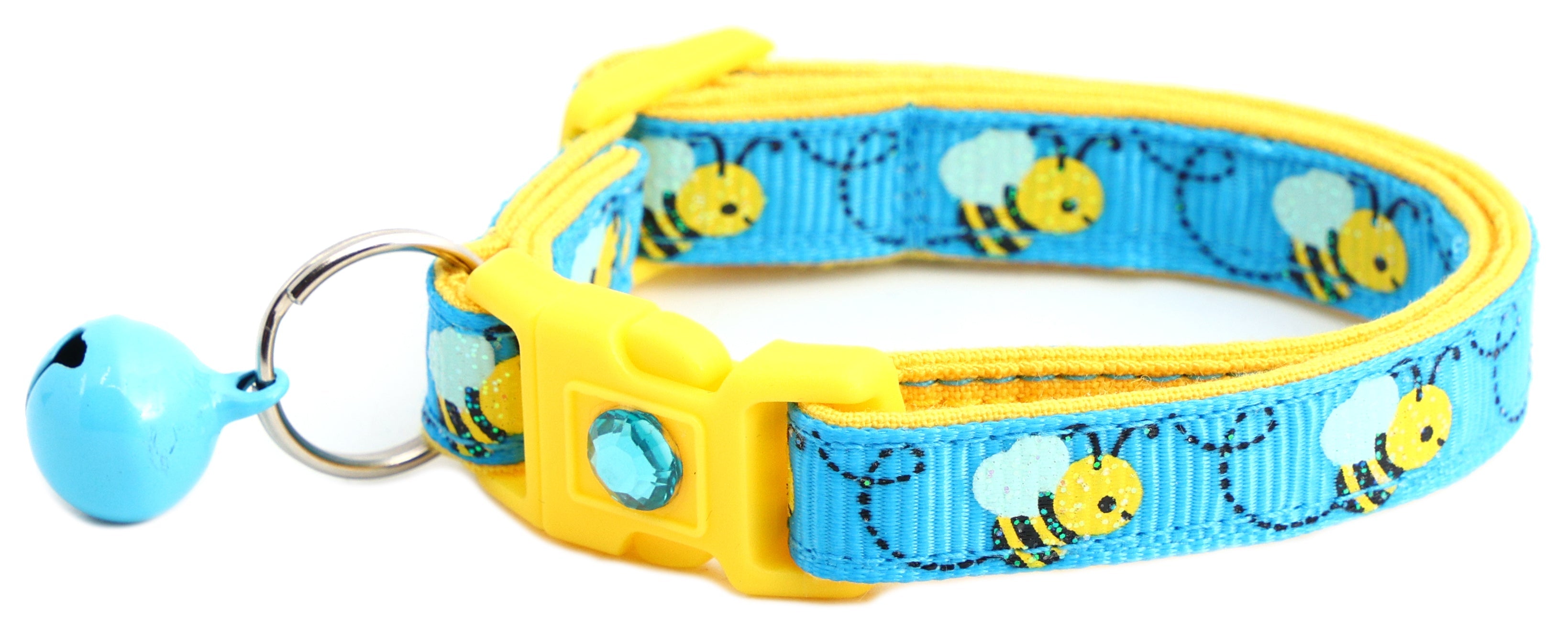 Handmade Honey Bees Cat Collar showcased with other pet accessories