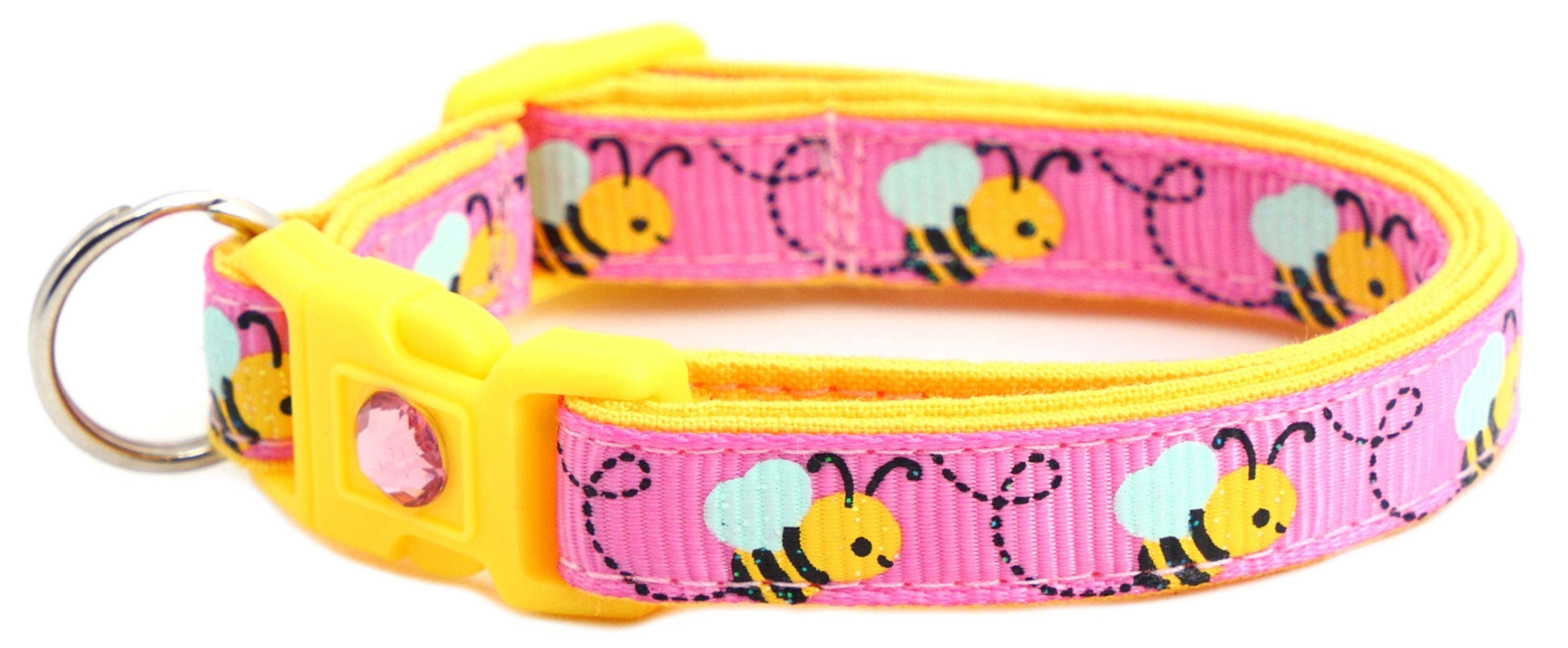 Handmade Honey Bees Breakaway Cat Collar with sunflowers