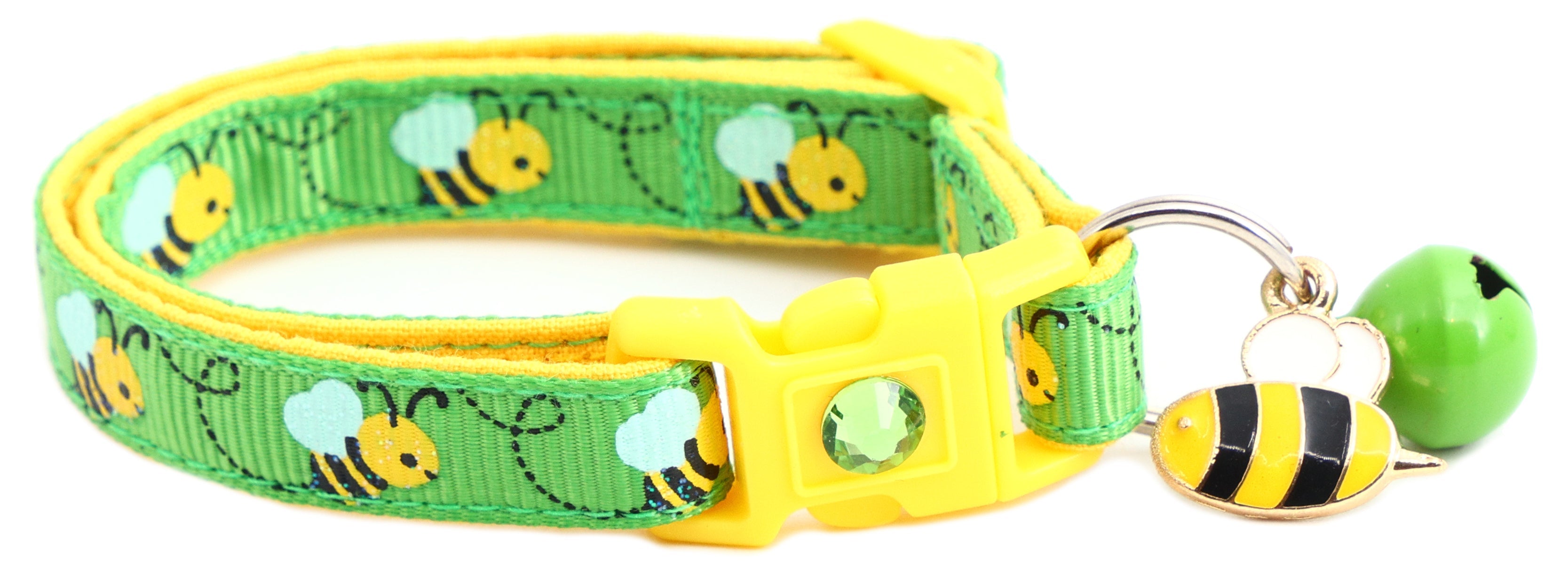 Handmade Honey Bees Collar displayed on a mannequin cat