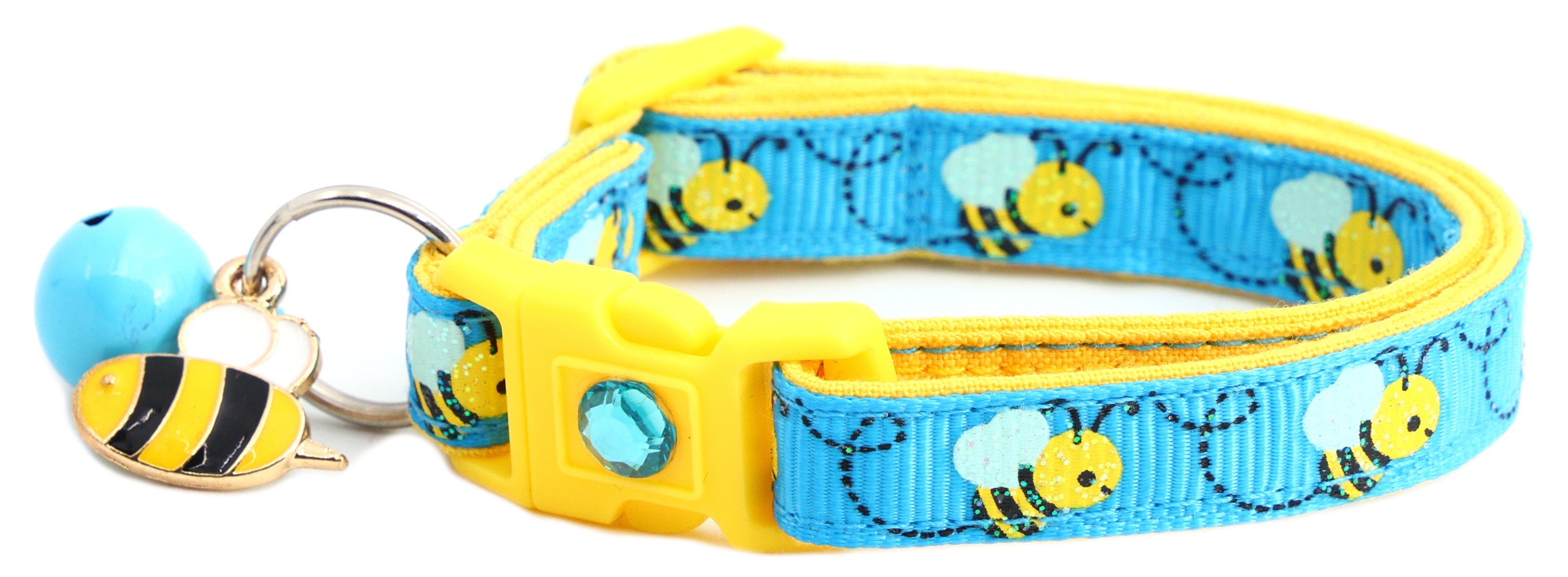 Front view of Handmade Honey Bees Breakaway Cat Collar by Pugs2Persians