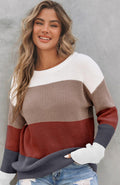 Stylish Lainey Color Block O-neck Pullover Sweater by Threaded Pear