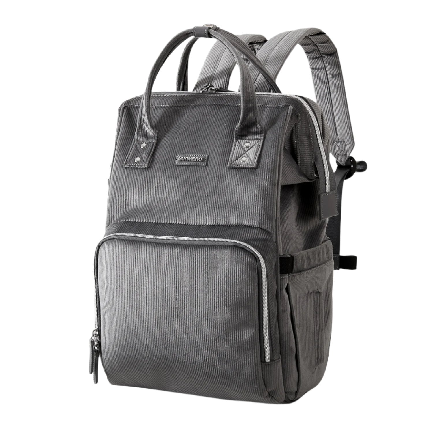Lifestyle image of SUNVENO Corduroy Diaper Backpack in use