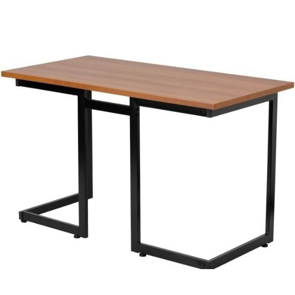 Elegant Black Metal Frame Computer Desk with Cherry Wood Top by Gobingya