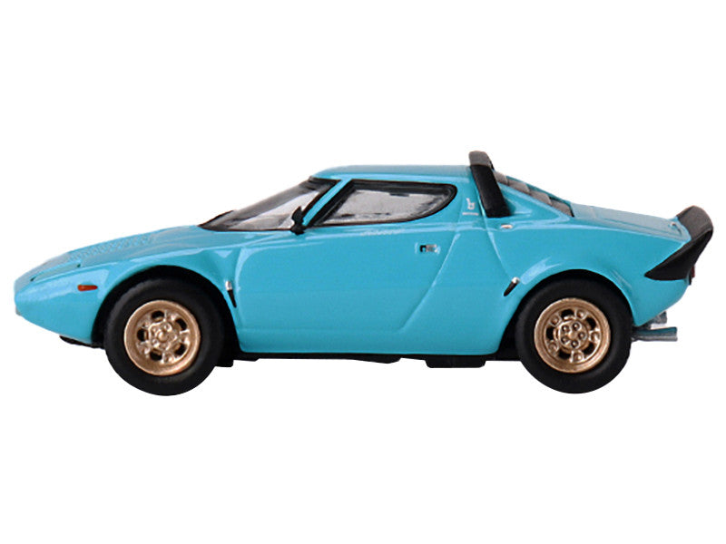 Side view showcasing the details of Lancia Stratos HF Azzuro Chiaro Diecast Model