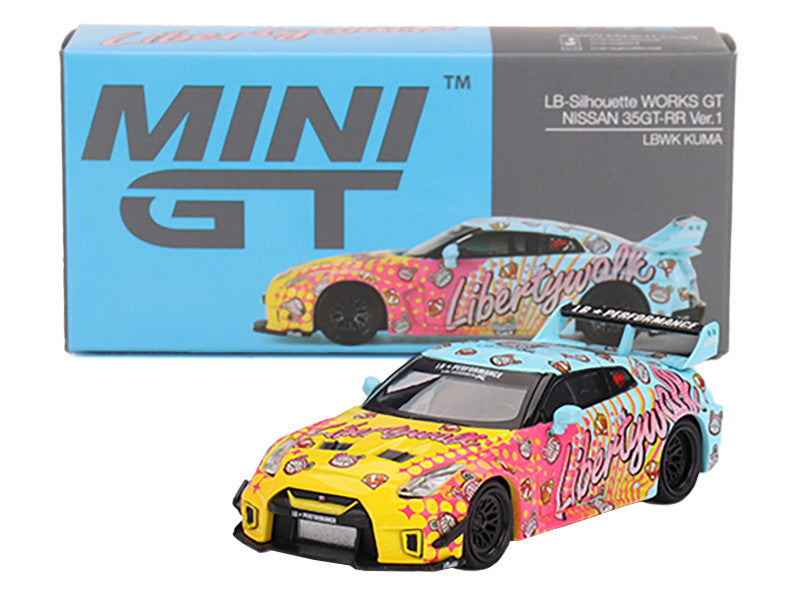 Close-up of rubber tires on Nissan 35GT-RR Ver.1 diecast model by Mini GT