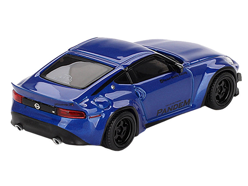 Close-up of Nissan Z Pandem Seiran Blue diecast model's intricate design
