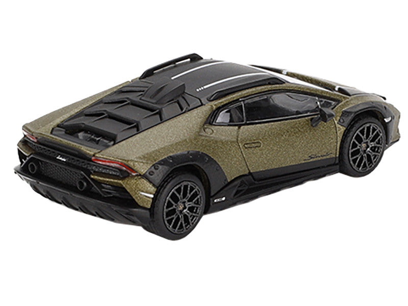 Side profile of Lamborghini Huracan Sterrato Verde Gea Diecast Model in Matt Green