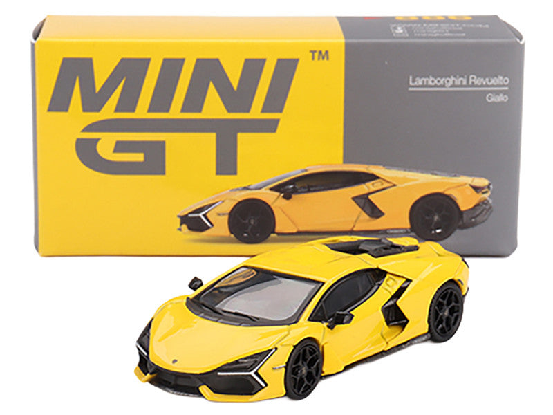 Front view of Lamborghini Revuelto Giallo diecast model car by Mini GT