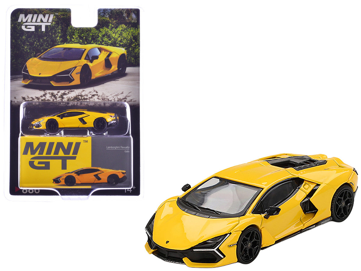 Top view of Lamborghini Revuelto Giallo diecast model highlighting its design